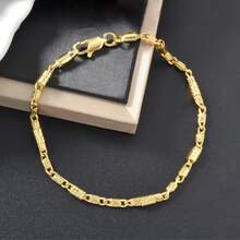 Pulsera de cobre chapada en oro de 18K con múltiples elementos de estilo retro simple para mujer, para uso diario y fiestas, pulsera con diseño de capas, regalo - Dorado - Ver 16