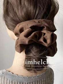 Brown Maillard Polka Dot Rhinestone Embellished Large Hair Scrunchie, Versatile Fashionable New Design For Women - Multicolor - View 1
