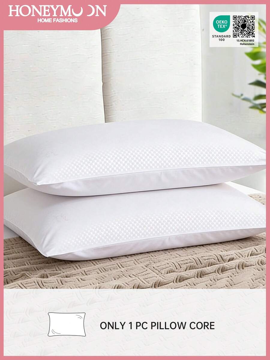 1pc Honeymoon Embossed Pillow - Polyester Fiber Embossed Fabric Pillow Insert, Hidden Zipper Closure, High-Quality Soft Polyester Filling, Suitable For Back, Side Or Stomach Sleeping, T/F/Q/K Size, Suitable For Home And Dorm, OEKO-TEX Certified - White - View 1