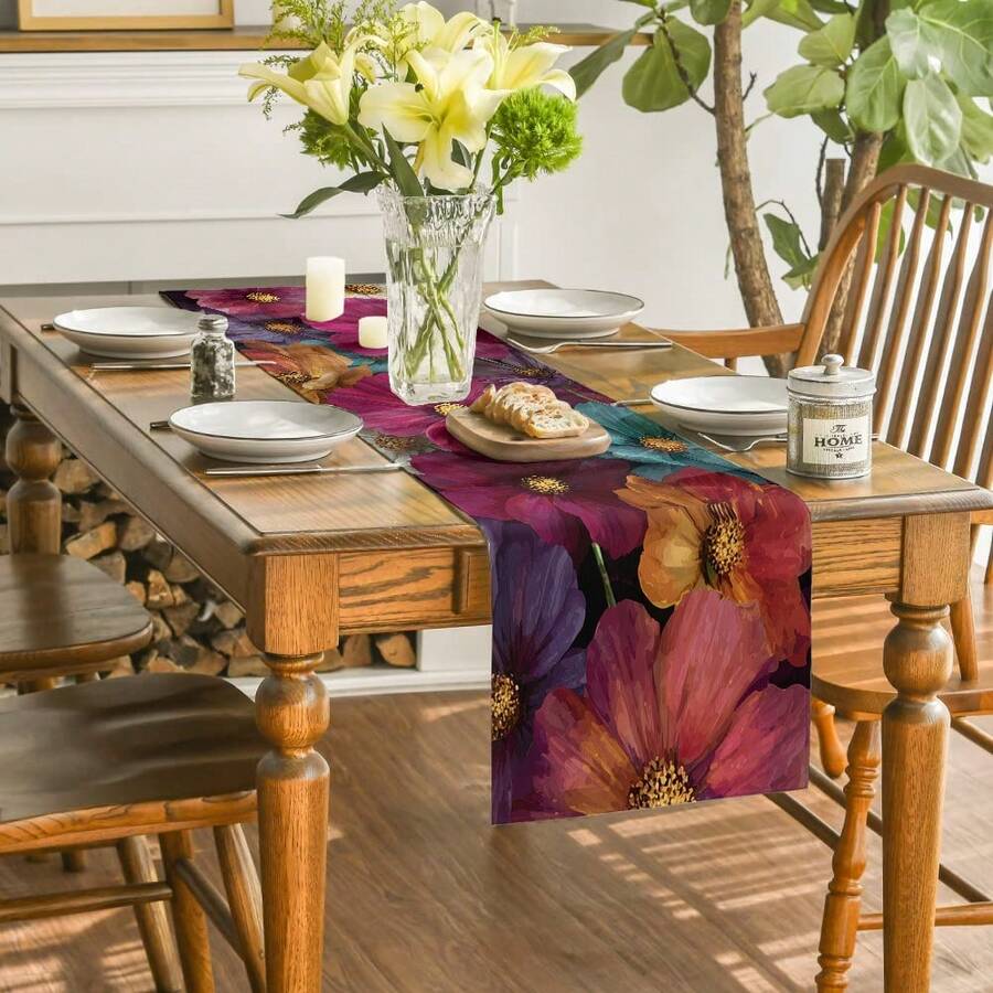1 pièce Chemin de table floral rétro de luxe, décoratif rectangulaire convenant pour la table à manger, la table basse, le buffet, le meuble TV, la coiffeuse, la table de chevet. Applicable pour les mariages, les thés l'après-midi, les anniversaires, les rassemblements de fêtes, toutes les saisons - Multicolore - Voir 1