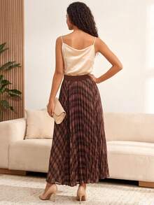 Women's Retro Plaid Mesh Casual Elegant High Waist A-Line Skirt Spring - Chocolate Brown - View 5