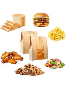 1/20/30pcs Home-Made Bread Bags, Sourdough Paper Bags With Window, Large Baking Bags For Storing Cookies And Snacks, With Cute Sealing Stickers - Multicolor - View 5