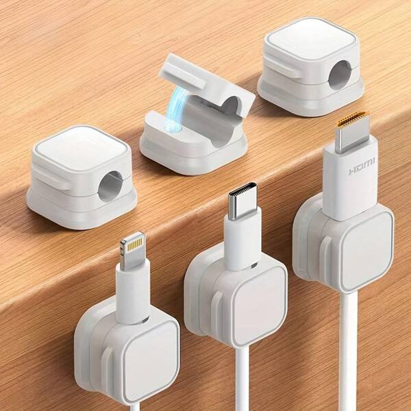 6-Pack Multi-Functional Cable Clips Organizer, PVC Material, Strong Adhesive Cord Holder, No Drilling Required, Wire Management For Home And Office