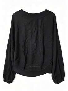 Áo cardigan tay phồng cổ chữ V cài một hàng khuy màu đen, chất liệu có họa tiết, kiểu dáng Nhật Bản thoải mái, rộng rãi, đa năng cho mặc hàng ngày, đi làm và đi nghỉ mát. - màu đen - Xem 4