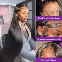 VIOLLY #1B Natural Black 28In Straight Brazilian Hair Wig 13X6 HD Transparent Lace Frontal Wig 200% High Density Ear To Ear Free Part Baby Hair Melted Hairline Blended Human Hair Wig For Women To Wear On Daily Or Parties Wig - 1B# - View 7