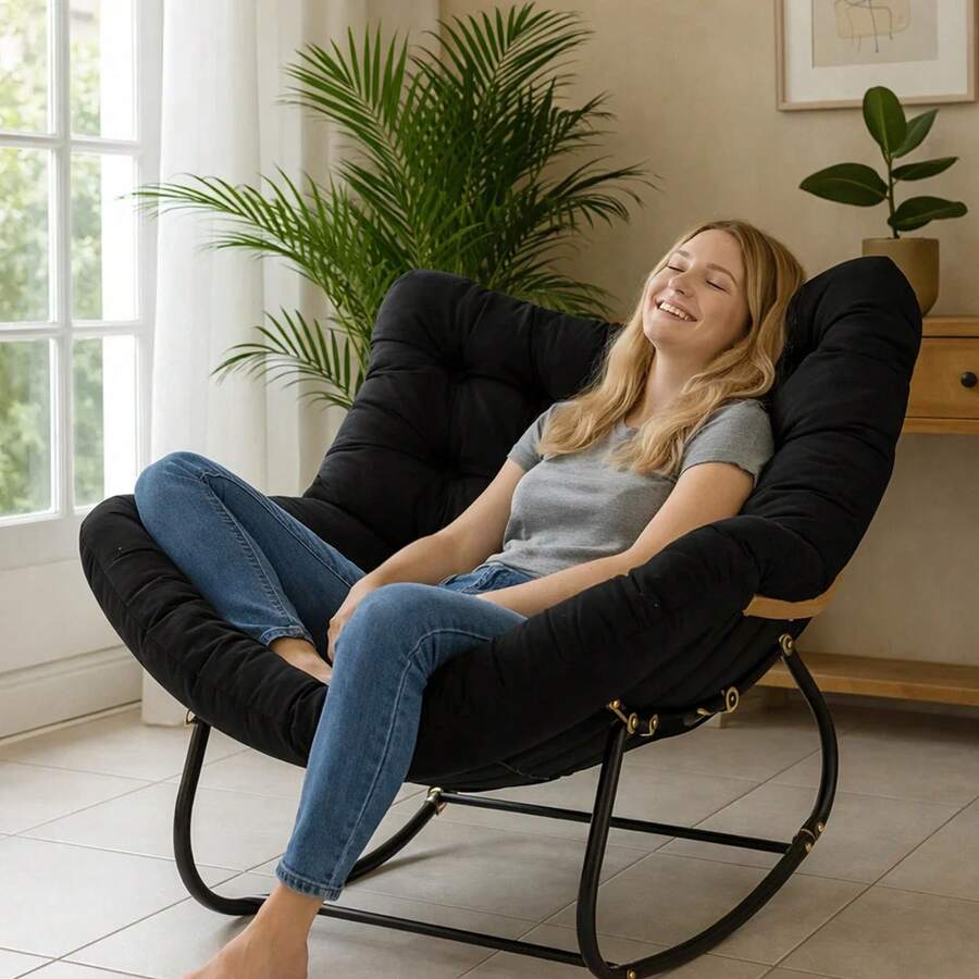 Egg Chair – Rattan Style Wicker Rocking Chair For Outdoor & Garden, Includes Cushioned Seat