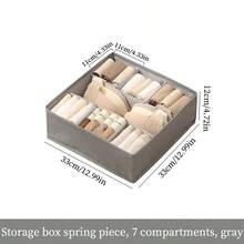 1 pieza Organizador de cajón ajustable de tela, caja de almacenamiento multicompartimentos para ropa interior, calcetines, sujetadores, plegable, resistente, disponible en gris/beige - Multicolor - View 9