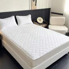 1pc Soft & Comfortable Protective Cover, Solid Color Bedsheet For Bedroom & Guest Room, Ultrasonic Embossed Waterproof Mattress Pad, Thick Full Coverage, Machine Washable, Holiday Gift - White - View 2