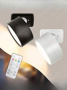 1 pieza Luz de pared LED con control remoto, batería recargable, 3 temperaturas de color ajustables, diseño inalámbrico con rotación magnética de 360°, adecuado para lámpara de mesita de noche en el dormitorio - Multicolor - Ver 1