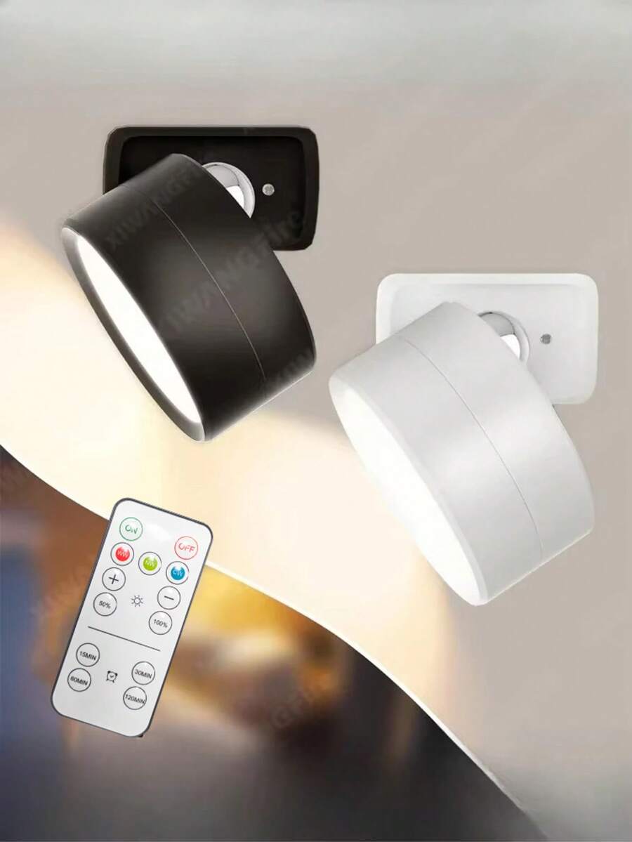 1 pieza Luz de pared LED con control remoto, batería recargable, 3 temperaturas de color ajustables, diseño inalámbrico con rotación magnética de 360°, adecuado para lámpara de mesita de noche en el dormitorio - Multicolor - Ver 1