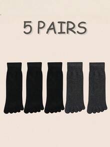 5双男女通用透气舒适分趾中筒袜，休闲日常穿着 - 彩色 - 查看 15