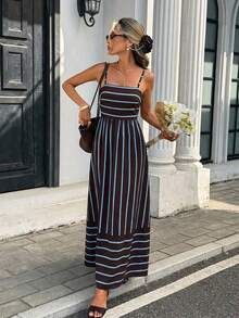 YHHSerisse Vestido casual de mujer con tirantes finos, volantes y rayasYHH - Óxido marrón - Ver 10