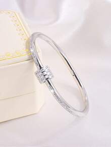 5pcs Romantic Sweet Stainless Steel Bracelet Jewelry Set, 5 Stackable Styles, Suitable For Daily Workplace Wear - Silver - View 7