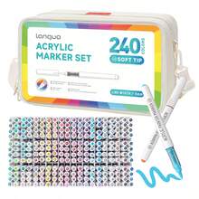 Set markere acrilice cu vârf moale, 9/36/45/81/126/207/240/288 de culori, cerneală de mare capacitate, opace, inodore, potrivite pentru piatră, sticlă, ceramică, ouă de Paște, metal, lemn și multe altele - perfecte pentru artă, meșteșuguri, proiecte DIY și pentru întoarcerea la școală - Multicolor - Vizualizare 36