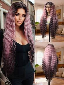 Tóc giả dài 32 inch màu hồng/vàng ombre, lưới trong suốt 13*4, chất liệu ren co giãn, phù hợp cho thi đấu, sử dụng hàng ngày, dễ dàng cho người mới bắt đầu, chịu nhiệt, thanh lịch dành cho nữ. - Nhiều màu - Xem 12