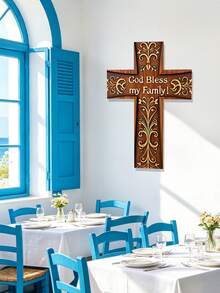 1pc 11.81 Inch High 2D Flat Metal Floral Cross Wall Decor - Multipurpose Decoration For Home, Office And Religious Spaces. Suitable For Living Room, Bedroom, Kitchen, Balcony And More. Ideal Gift For Holidays And Birthdays To Adorn Your Living Space. - Multicolor - View 3