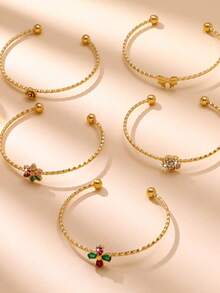 Nuovo bracciale a forma di quadrifoglio in stile cinese con strass, bracciale di lusso placcato laser a forma di osso di serpente, accessorio versatile di alta gamma, regalo pensato per gli amici - Dorato - Visualizzare 2
