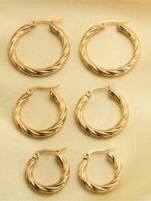OBOVAY Set de 6 piezas de aretes de acero inoxidable con textura redonda exagerada de estilo vintage, de moda y sin decoloración - oro - Ver 8