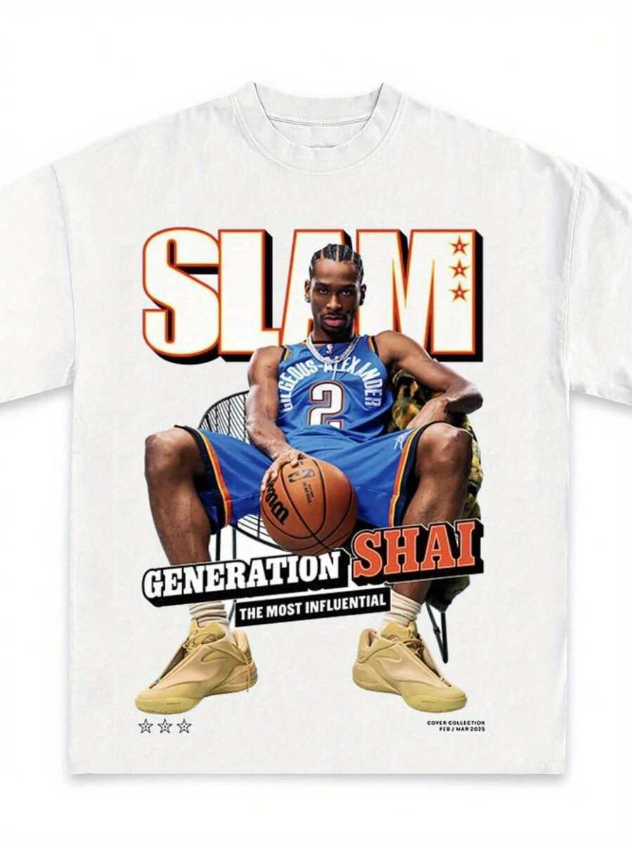 Shai Alexander Slam Graphic T-Shirt | High-Quality, Heavyweight Basketball Shirt For Adults - White - View 1