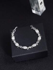 1 chiếc vòng tay bất đối xứng mạ bạc đính đá Zirconia, mạ đồng, kiểu dáng unisex, cá nhân hóa, thanh lịch, tối giản. - Vòng đeo tay - Xem 8