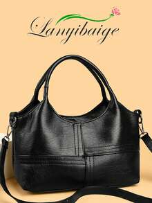 LANYIBAIGE Túi xách nữ cao cấp 2026 PUTote Bag, dung tích lớn, kiểu dáng đơn giản, đeo chéo vai, thời trang, thích hợp cho nữ. - màu đen - Xem 2