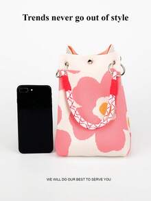 This Colorblock Casual Women's Handbag Features Black And White Woven Rope Handle Design, Perfect For Working Women, Teachers And Students - Pink - View 4