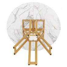 Round Dining Table (100 X 100 X 76 Cm), Lightweight And Luxurious, Seating 4-6 People, Suitable For Dining Room And Living Room, With Gold Table Legs And A Marble-Effect MDF Top. - Khaki - View 9