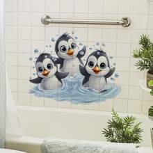 1pc 30x40 Cute Swimming Penguin Wall Sticker, Healing Cartoon Style, Bathroom Wall Decor - Multicolor - View 7