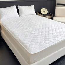 1pc Soft & Comfortable Protective Cover, Solid Color Bedsheet For Bedroom & Guest Room, Ultrasonic Embossed Waterproof Mattress Pad, Thick Full Coverage, Machine Washable, Holiday Gift - White - View 5