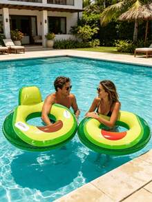 1pc Adult Inflatable Swimming Ring, Avocado Element, With Backrest And Handles, Extra Large Diameter, Suitable For Swimming Ring, Beach, Vacation, Theme Party, Water Rest Seat, Inflatable Floating Device, Pool Raft, Swimming Accessory, Inflator Pump Needs To Be Purchased Separately - Avocado - View 2