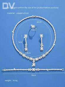 DV JEWELRY 5件套奢华锆石镀白金项链、手链、耳环、开口戒指首饰套装，优雅珠宝礼品，适合女士、派对、周年纪念等场合，附赠礼盒 - 銀色 - 查看 4