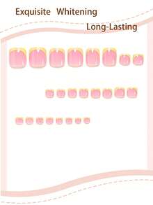 24pcs Short Square Disposable Toe Nail Stickers, Minimalist Pink Nail, Butter Yellow French Full Coverage Fake Nails Set, Includes 1 Sticker Sheet And 1 Mini Nail File, Suitable For Women And Girls Daily Wear, Random Delivery - Yellow - View 3