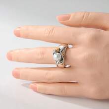 Nhẫn đồng cổ điển thủ công khảm ngọc trai giả kiểu Bohemian dành cho nữ - Bạc - Xem 2