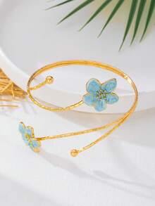 1pc Women's Five-Petal Flower Bracelet, Oil Drop Flower Shaped Jewelry Accessory - Five-petal Flower Bracelet - View 7