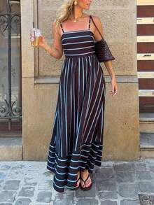 YHHSerisse Vestido casual de mujer con tirantes finos, volantes y rayasYHH - Óxido marrón - Ver 5