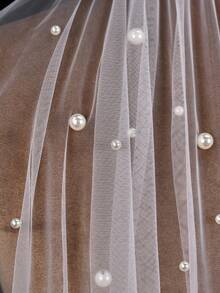 1 Meter Long Bridal Veil With Comb, Handmade Pearl Beaded Wedding Veil - Multicolor - View 4