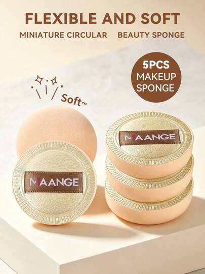 MAANGE 5 pièces Lot d'éponges de maquillage rondes réutilisables, à utiliser sèches ou humides. Houppette douce pour poudre, idéale à la maison ou en déplacement. Applicateur cosmétique pour poudre, liquide, maquillage du visage. Convient aux femmes, mères, sœurs, adolescentes, amies.