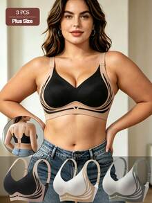 3pcs Anti-Gravity Lift Seamless Sexy Wireless Bra, Supportive Cups Prevent Sagging - Black - View 1