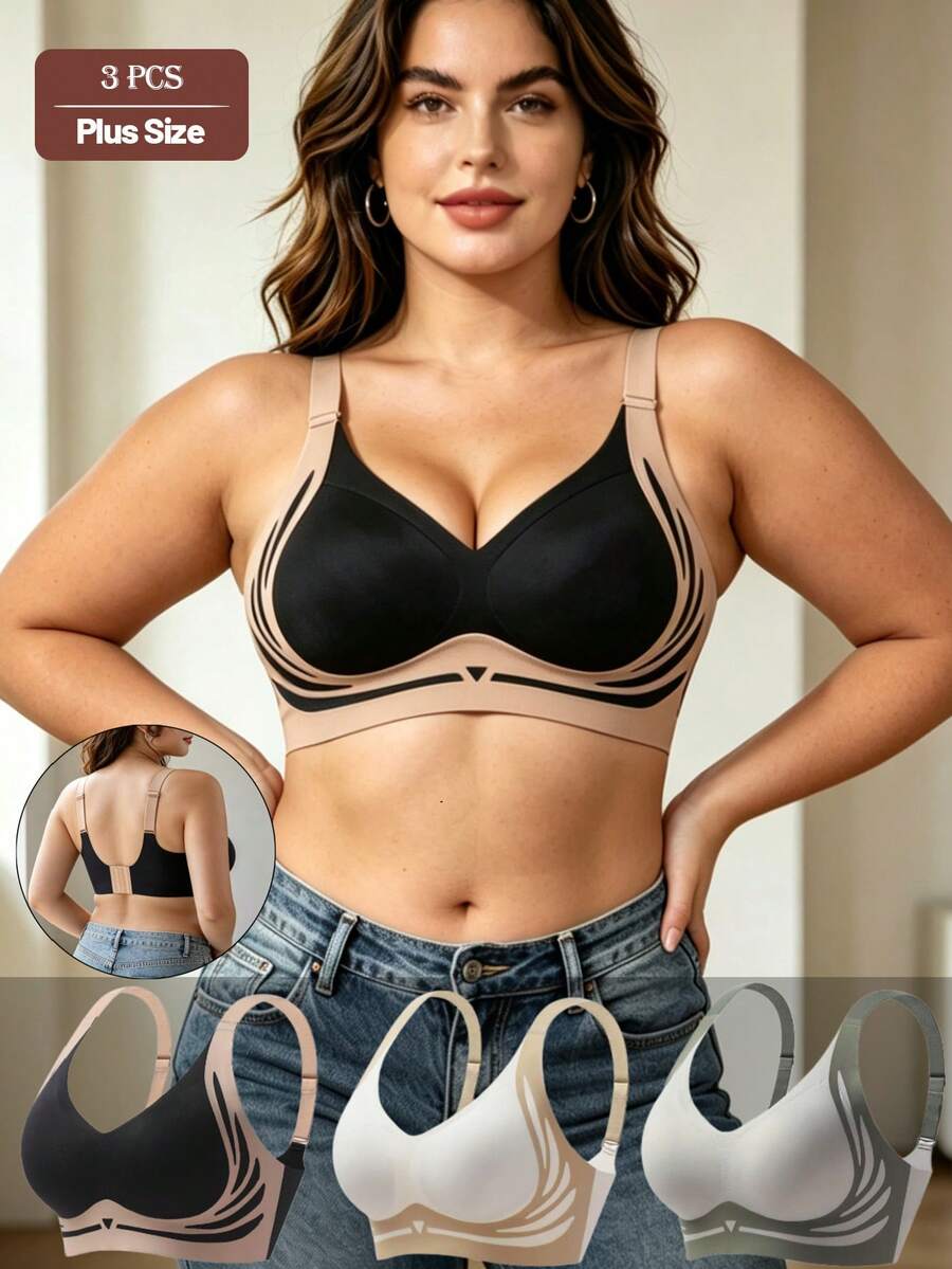 3pcs Anti-Gravity Lift Seamless Sexy Wireless Bra, Supportive Cups Prevent Sagging - Black - View 1