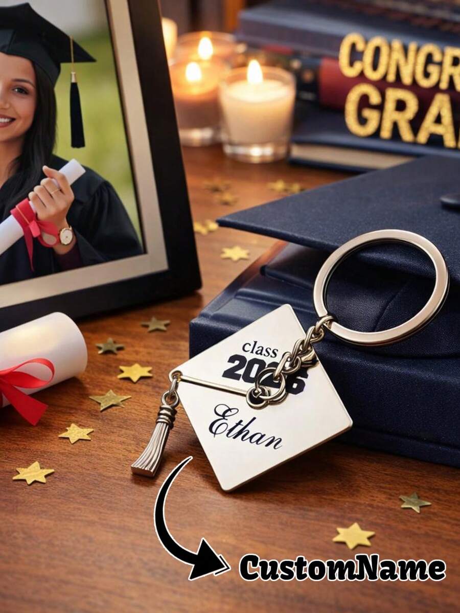 Llavero de gorro de graduación personalizado con nombre 2026, regalo de graduación, regalo premium, recuerdo de graduación - Multicolor - Ver 1