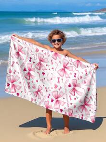 1pc Pink Bow Kids Beach Towel, Super Soft Microfiber Extra Large Beach Blanket, Super Absorbent Bath Towel, Suitable For Travel, Swimming Pool, Diving, Surfing, Yoga, Camping, Available In Multiple Sizes, Beach Accessories - Multicolor - View 5