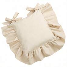 1pc "Lotus Breeze . Washed Wrinkled Seat Cushion" Pure Rice White, Four-Corner Tie Bows + Ruffle Edge Double-Layer Hemming, Double-Layer Stitching Technology, Suitable For Home Daily Use, Holiday Decoration, Outdoor Decoration, Wedding Banquet And More Best Choice (Filling Not Included) - Light Grey - View 8