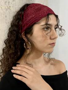Diadema de estilo bohemio con ribete de encaje de unicolor, pañuelo elástico suave apto para yoga, fitness, boda y uso diario, viajes, fiestas - Multicolor - Ver 7