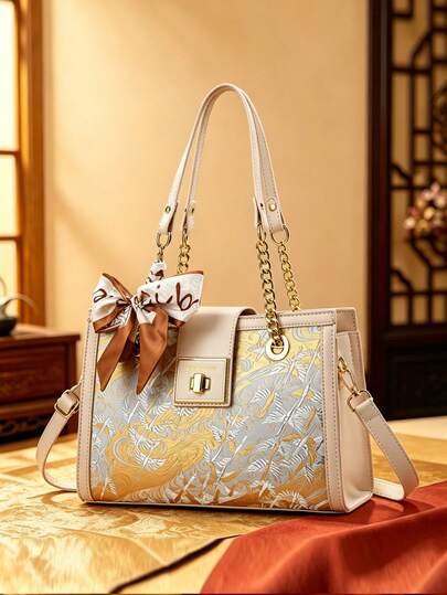 Bolso de mano vintage con estampado de grulla para mujer, bolso de hombro elegante con correa extraíble, regalo perfecto para el Día de la Madre