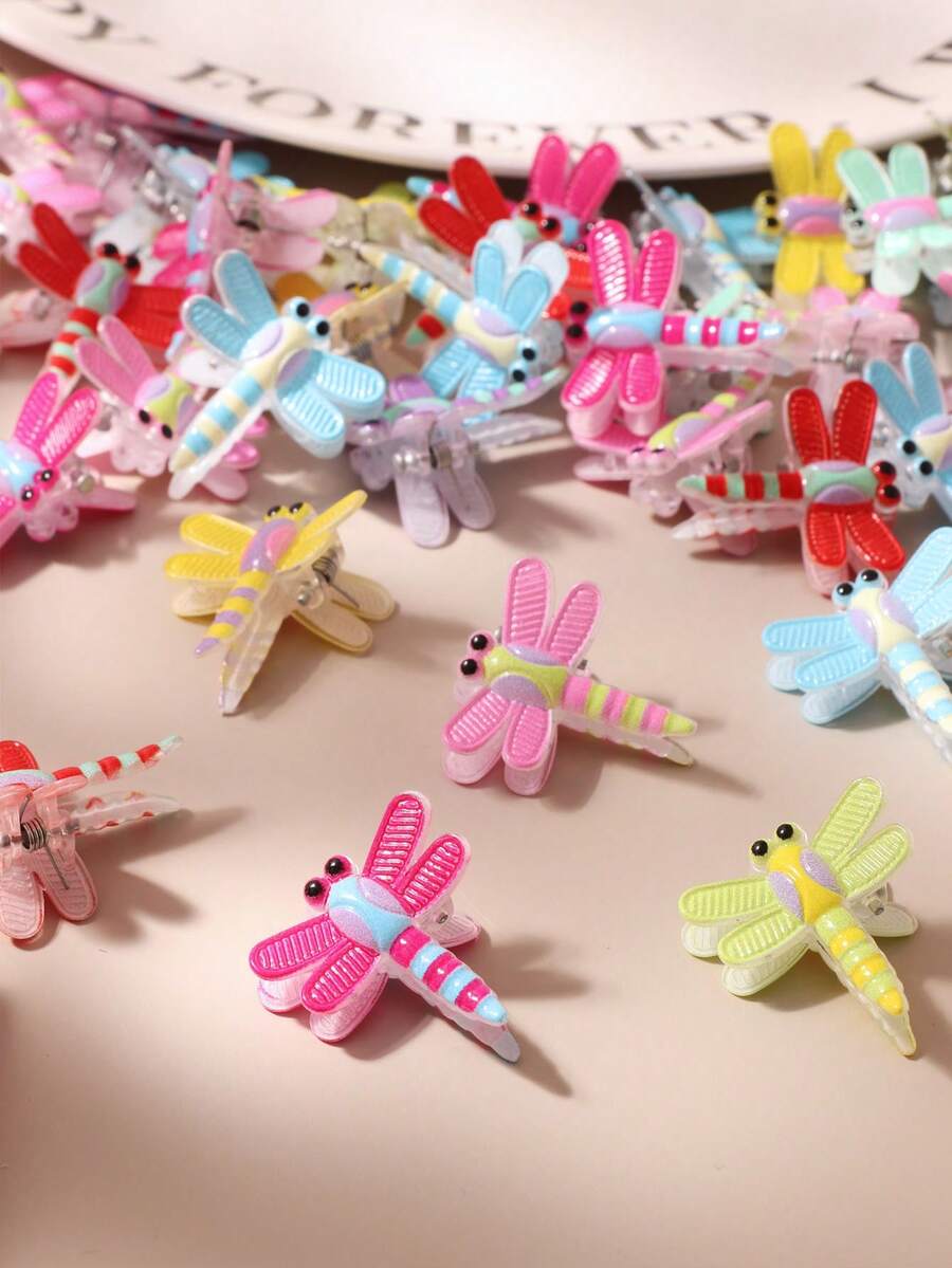 10/20/30个可爱卡通蜻蜓发夹，迷你侧刘海夹，简约甜美发饰 - 彩色 - 查看 1