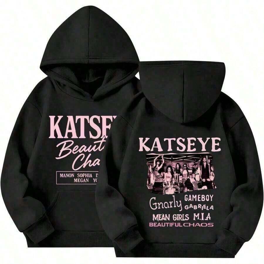 Unisex KATSEYE Hoodie Music Album KATSEYE Merch Hoodies Fashion Graphic Sweatshirt Long Sleeves Hoodie- Religious Faith Inspired Apparel,Women Clothes, Women's Tops, Tops For Women, Tops, Baggy Shirts,Festival Outfits, All Season Wear - 黑色 - 查看 1