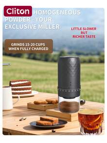 CLITON Portable Conical Burr Coffee Grinder, Small Cordless Electric Grinder, 40 Grind Settings, Rechargeable Coffee Bean Grinder For Espresso, Cold Brew, Pour Over, French Press, Home & Travel Use - Black - Multicolor - View 3