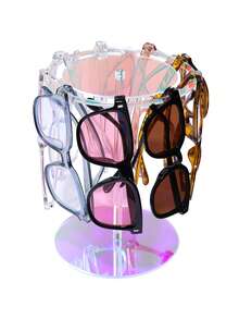 1pc Colorful Acrylic Fashion Glasses Display Stand, High-Quality Rainbow 360° Rotating Round Holder, Transparent Desktop Glasses Storage Rack - Gradient - View 11