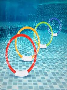 Conjunto de 4 brinquedos aquáticos para piscina, incluindo anéis de mergulho para treinamento, anéis verticais multicoloridos que afundam, ideais para brincadeiras de exploração aquática, brinquedos para mergulho e natação, presentes para treinamento de natação e acessórios para festas subaquáticas. - Suprimentos para piscina - Ver 5