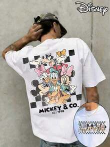 This Disney-Authorized Women's Summer Cotton T-Shirt Has Illustrations On The Backs Of Several Disney Characters, Creating A Vibrant Party Atmosphere. It Is Very Suitable For Taking Photos In Disney Theme Parks Or As Tourist Souvenirs. The Casual Short-Sleeved T-Shirt Is Made Of 100% Cotton And Is Suitable For Adults. Comfortable And Skin-Friendly Fabrics Are Ideal For Spring Clothes And Outdoor Activities. - White - View 2
